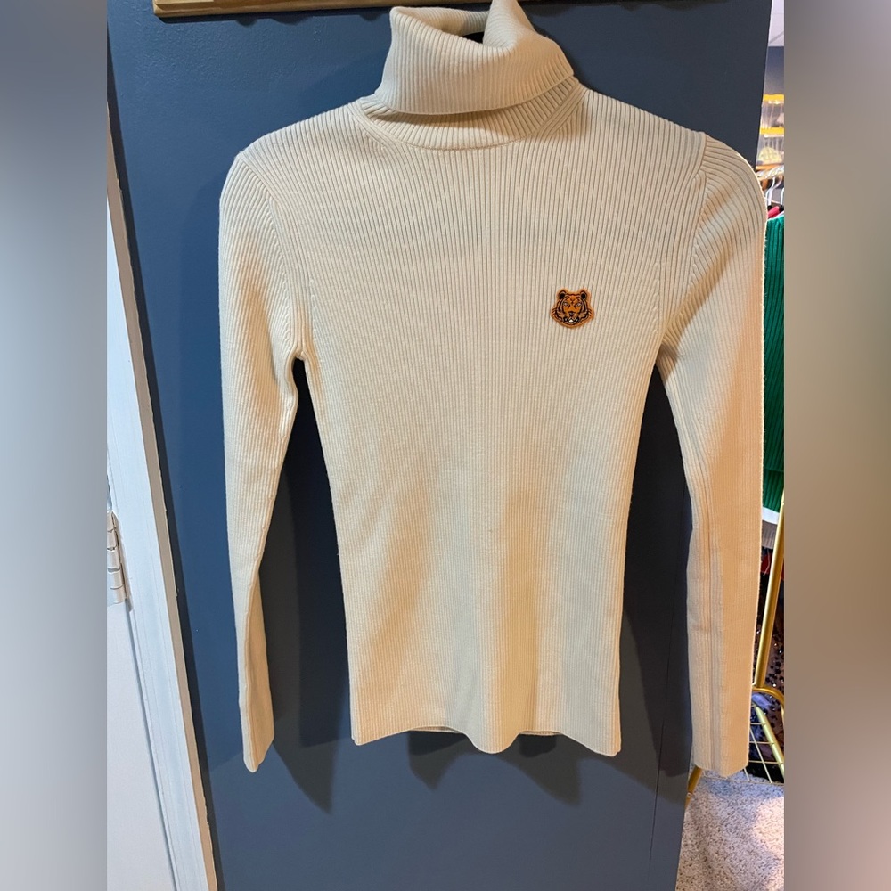 Kenzo Cream Ribbed Top with Iconic Patch